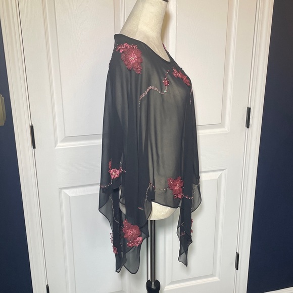 Ice Woman Black Silk Pink Appliqué & Beaded Floral Detail One Size - Picture 4 of 8